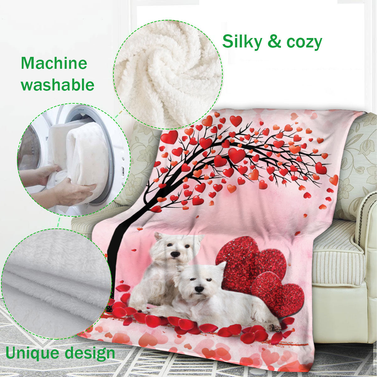 Ohaprints-Fleece-Sherpa-Blanket-West-Highland-Terrier-Westie-Dog-Lover-Hearts-Soft-Throw-Blanket-398-Fleece Blanket