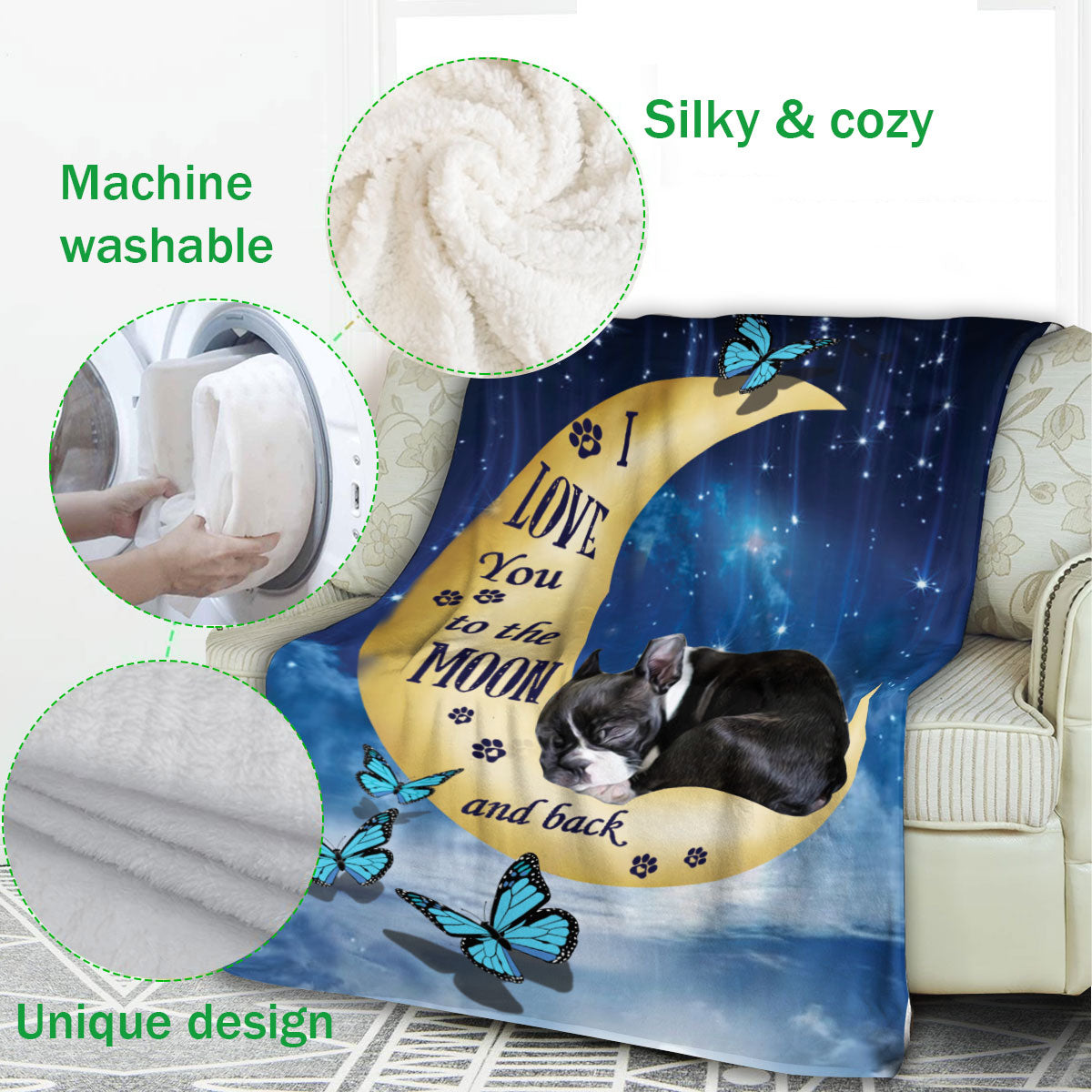 Ohaprints-Fleece-Sherpa-Blanket-Boston-Terrier-Dog-Lover-Love-Moon-Night-Soft-Throw-Blanket-376-Fleece Blanket