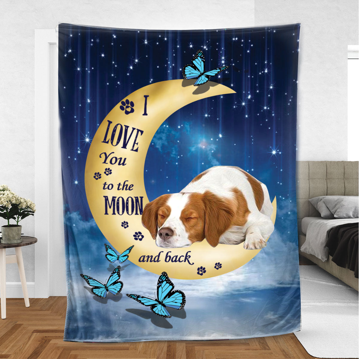 Ohaprints-Fleece-Sherpa-Blanket-Brittany-Spaniel-Dog-Lover-Love-Moon-Night-Soft-Throw-Blanket-823-Sherpa Blanket