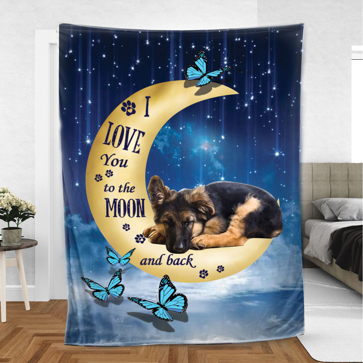 Ohaprints-Fleece-Sherpa-Blanket-German-Shepherd-Dog-Puppy-Lover-Love-Moon-Night-Soft-Throw-Blanket-448-Sherpa Blanket