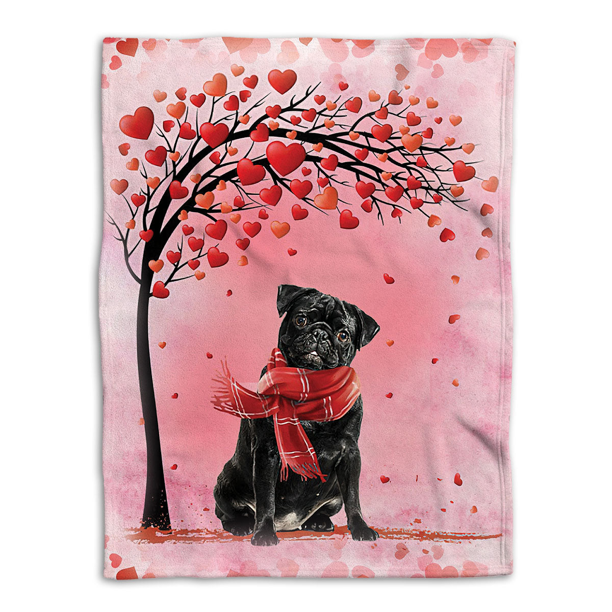 Ohaprints-Fleece-Sherpa-Blanket-Black-Pug-Dog-Lover-Love-Hearts-Soft-Throw-Blanket-533-Fleece Blanket