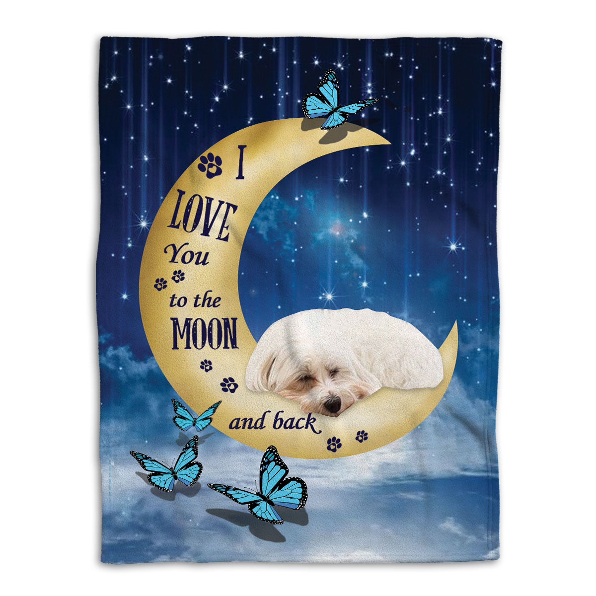 Ohaprints-Fleece-Sherpa-Blanket-Maltese-Dog-Lover-Love-Moon-Night-Soft-Throw-Blanket-421-Fleece Blanket