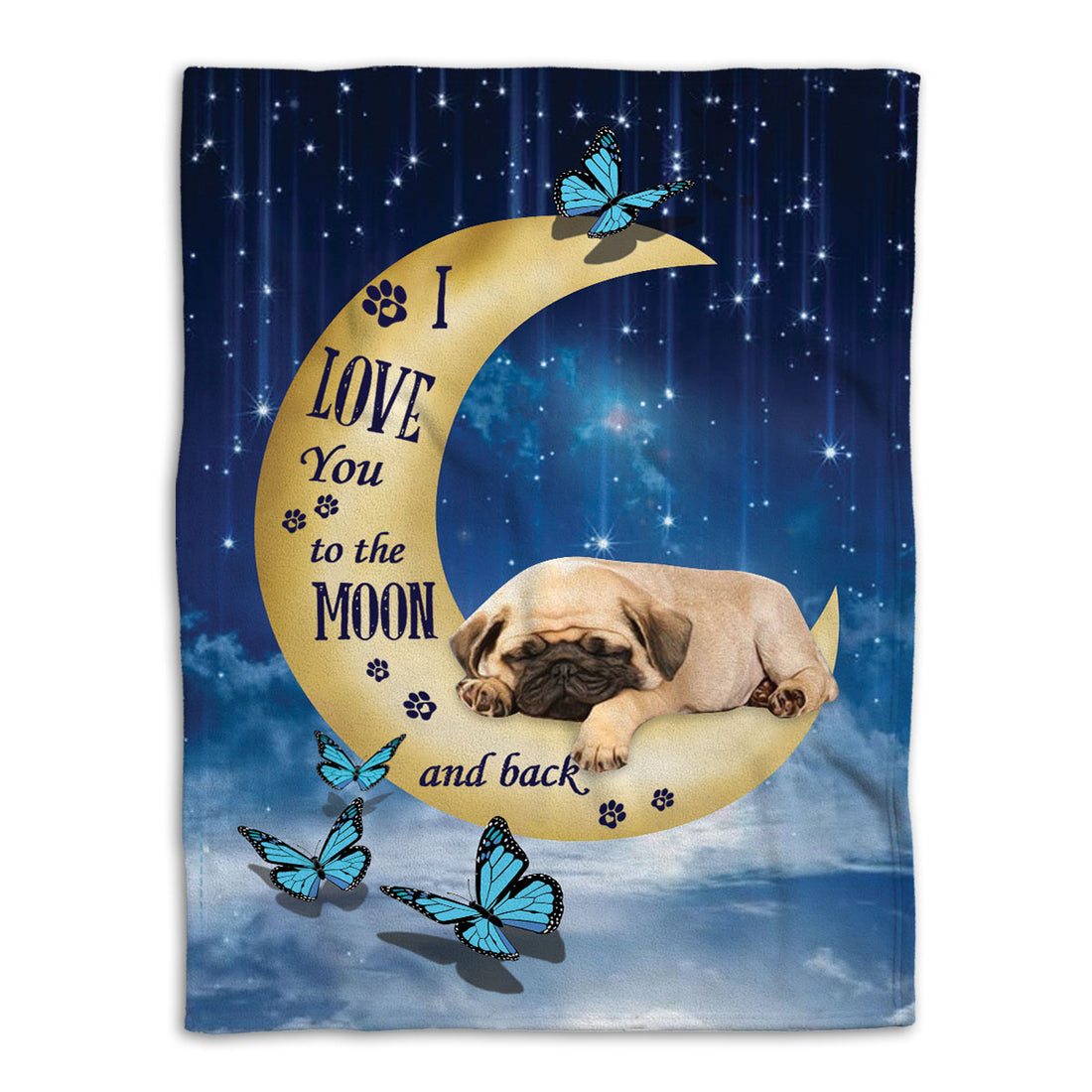 Ohaprints-Fleece-Sherpa-Blanket-Pug-Dog-Lover-Love-Moon-Night-Soft-Throw-Blanket-388-Fleece Blanket