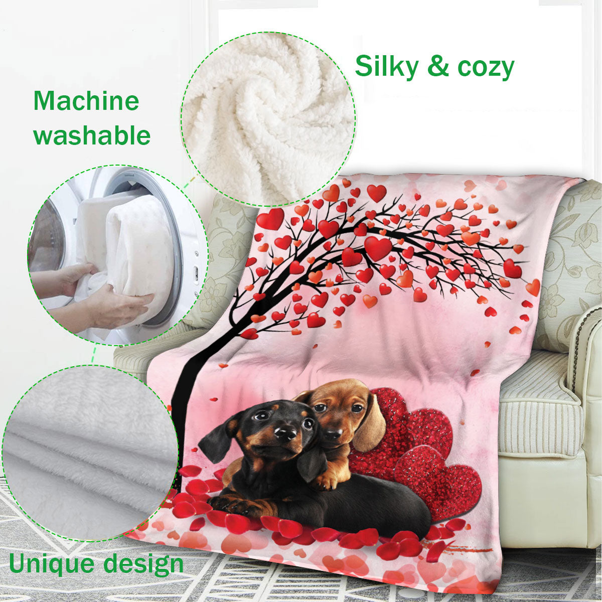 Ohaprints-Fleece-Sherpa-Blanket-Dachshund-Weiner-Doxie-Dog-Lover-Adorable-Pink-Soft-Throw-Blanket-764-Fleece Blanket