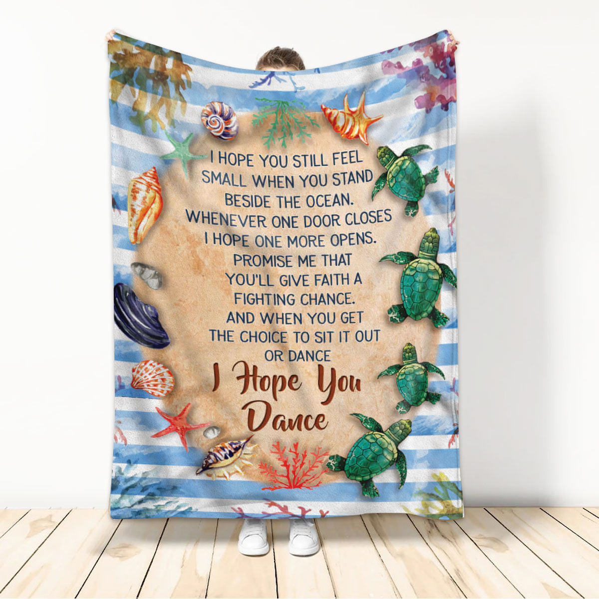 Ohaprints-Fleece-Sherpa-Blanket-Sea-Turtle-Sea-Animal-Pattern-I-Hope-You-Dance-Soft-Throw-Blanket-466-Sherpa Blanket