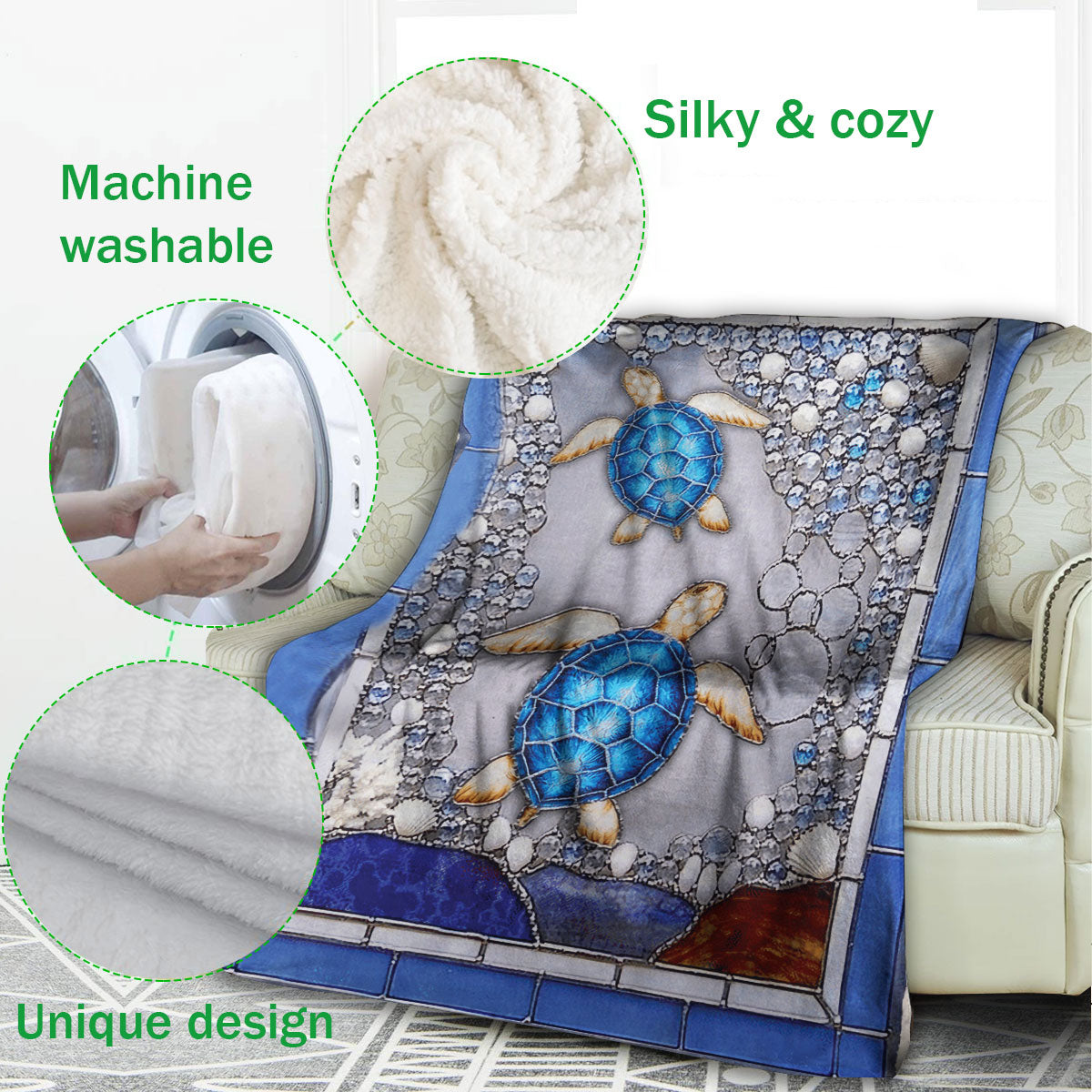 Ohaprints-Fleece-Sherpa-Blanket-Blue-Sea-Turtle-Soft-Throw-Blanket-1114-Fleece Blanket