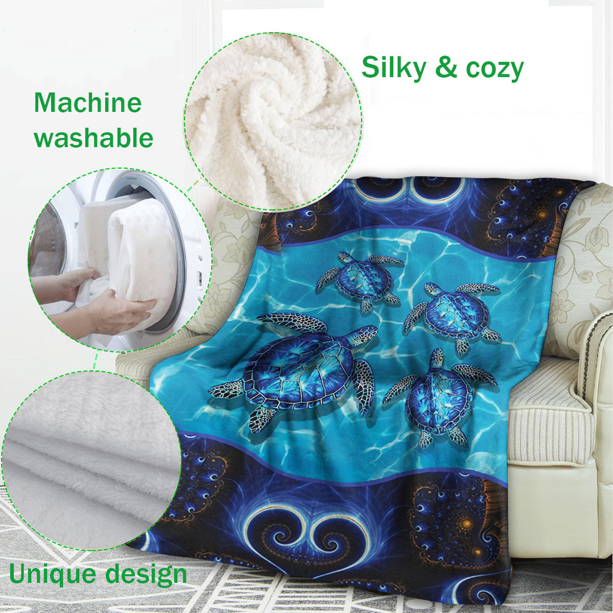 Ohaprints-Fleece-Sherpa-Blanket-Blue-Sea-Turtle-Under-Ocean-Soft-Throw-Blanket-565-Fleece Blanket