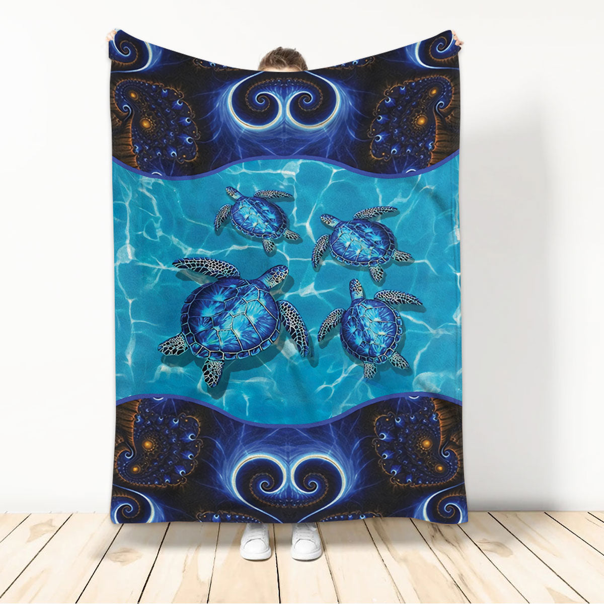 Ohaprints-Fleece-Sherpa-Blanket-Blue-Sea-Turtle-Under-Ocean-Soft-Throw-Blanket-565-Sherpa Blanket