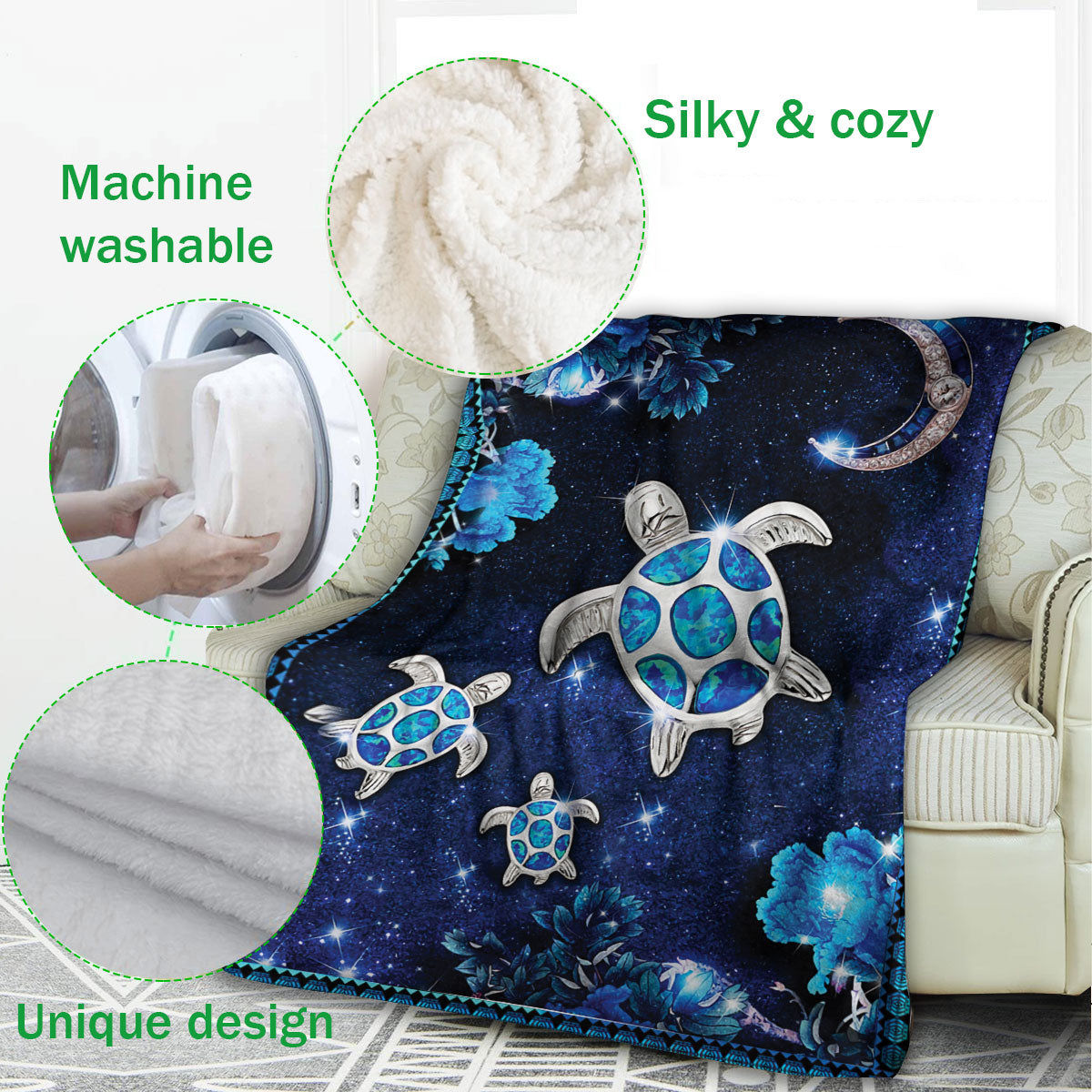 Ohaprints-Fleece-Sherpa-Blanket-Sea-Turtle-Flower-Moon-Galaxy-Soft-Throw-Blanket-1115-Fleece Blanket