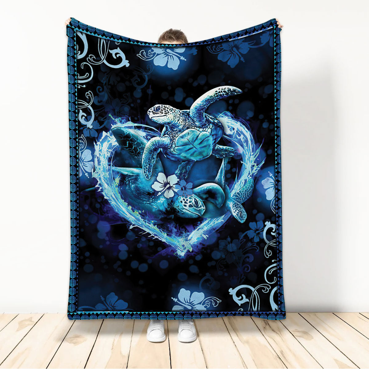 Ohaprints-Fleece-Sherpa-Blanket-Sea-Turtle-Couple-Heart-Soft-Throw-Blanket-1116-Sherpa Blanket