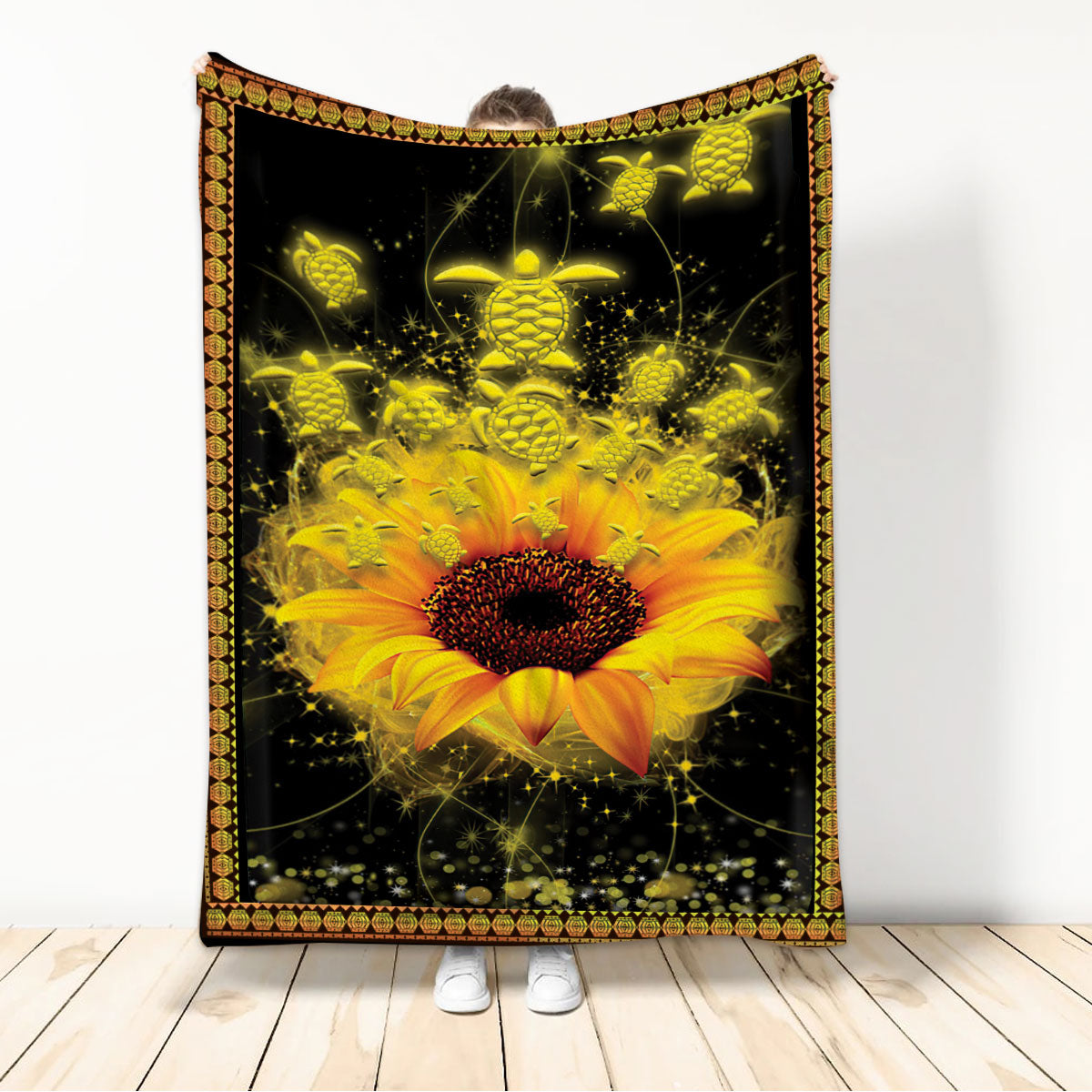 Ohaprints-Fleece-Sherpa-Blanket-Yellow-Sea-Turtle-Sunflower-Sea-Animal-Lover-Soft-Throw-Blanket-506-Sherpa Blanket