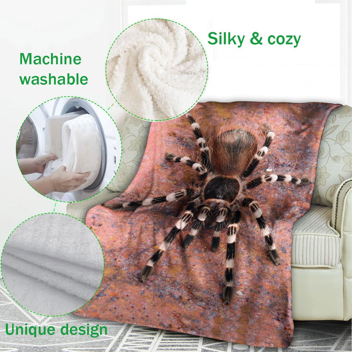 Ohaprints-Fleece-Sherpa-Blanket-Wild-Animal-Lover-Spider-Soft-Throw-Blanket-513-Fleece Blanket