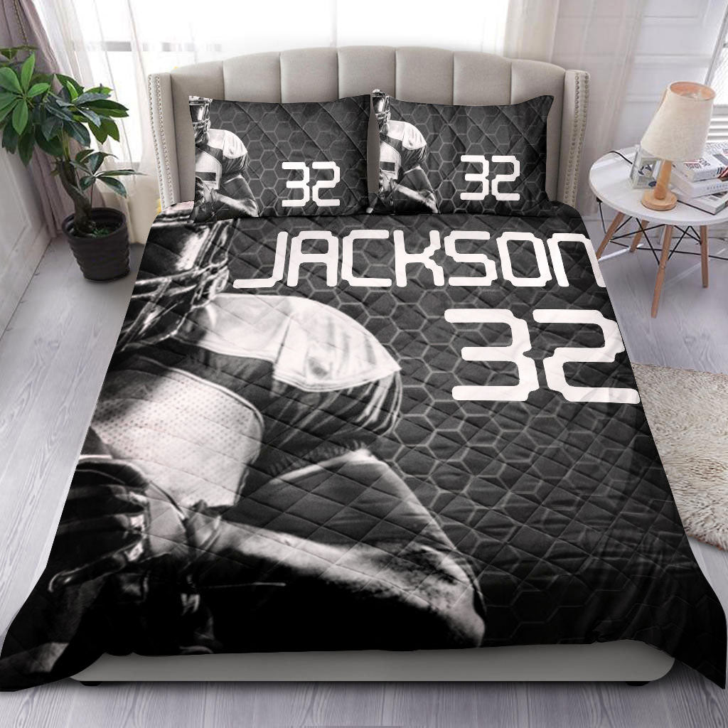 Ohaprints-Quilt-Bed-Set-Pillowcase-Football-Boy-Hexagon-Player-Fan-Gift--Black-Custom-Personalized-Name-Number-Blanket-Bedspread-Bedding-2779-King (90'' x 100'')