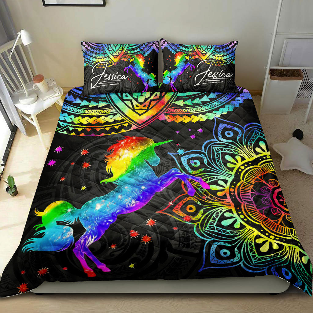 Ohaprints-Quilt-Bed-Set-Pillowcase-Mandala-Rainbow-Unicorn-Lgbt-Unique-Gift-Idea-Custom-Personalized-Name-Blanket-Bedspread-Bedding-1616-King (90'' x 100'')