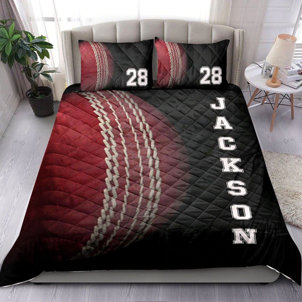 Ohaprints-Quilt-Bed-Set-Pillowcase-Cricket-Ball-Player-Fan-Gift--Vintage-Black-Custom-Personalized-Name-Number-Blanket-Bedspread-Bedding-1587-King (90'' x 100'')