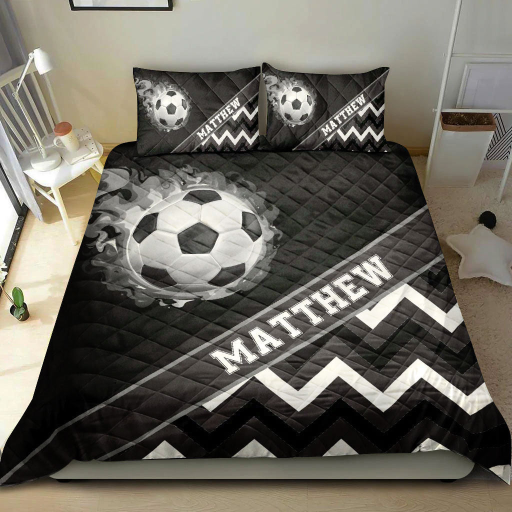 Ohaprints-Quilt-Bed-Set-Pillowcase-Soccer-Ball-Zig-Zag-Smoke-Player-Fan--Black-Custom-Personalized-Name-Number-Blanket-Bedspread-Bedding-1576-King (90'' x 100'')