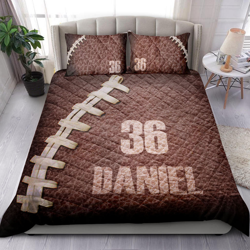 Ohaprints-Quilt-Bed-Set-Pillowcase-America-Football-Texture-Player-Fan-Gift-Brown-Custom-Personalized-Name-Number-Blanket-Bedspread-Bedding-2782-King (90'' x 100'')