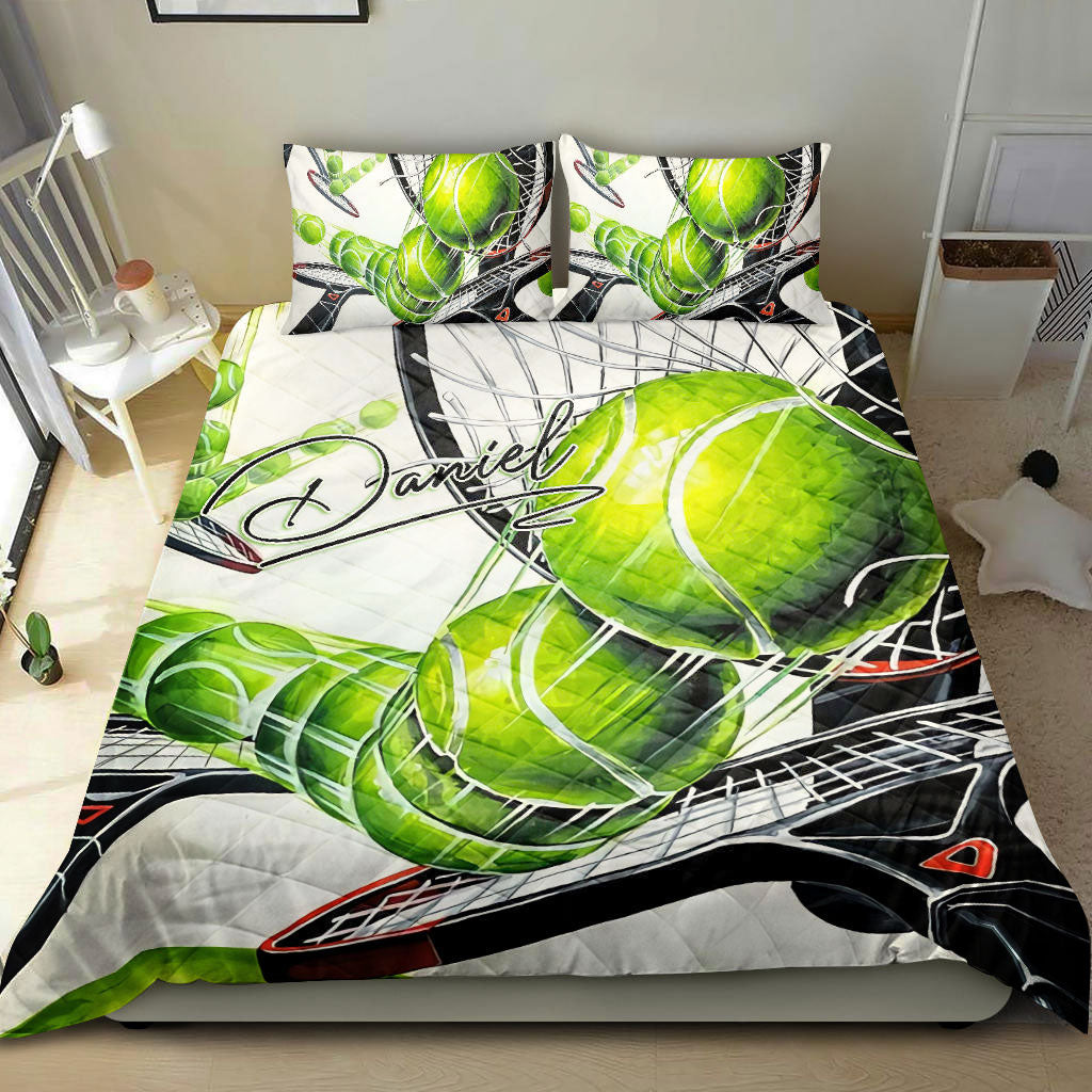 Ohaprints-Quilt-Bed-Set-Pillowcase-Tennis-Bounce-Green-Ball-Player-Fan-Gift-White-Custom-Personalized-Name-Blanket-Bedspread-Bedding-375-King (90'' x 100'')