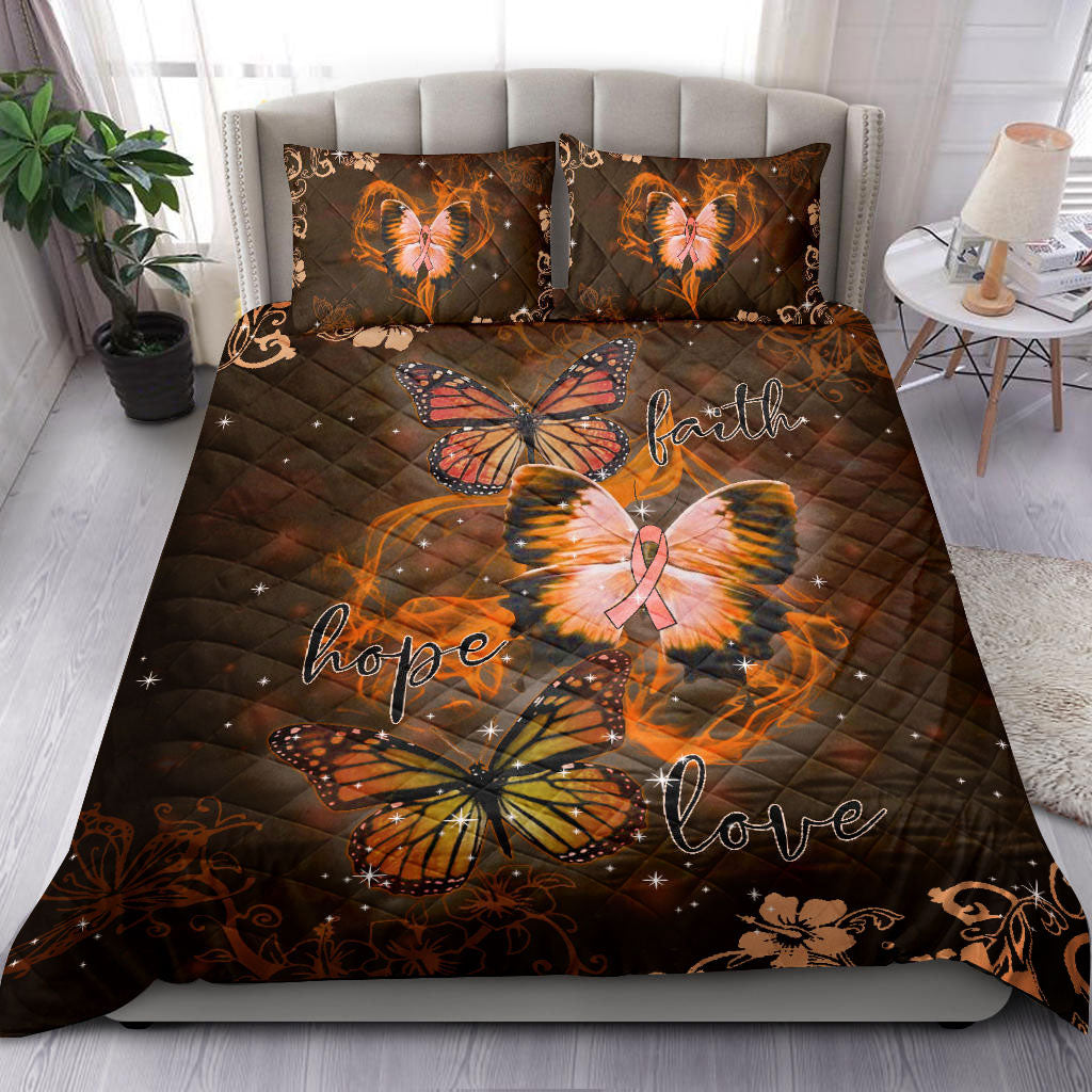 Ohaprints-Quilt-Bed-Set-Pillowcase-Raise-Multiple-Sclerosis-Awareness-Butterfly-Faith-Hope-Love-Orange-Blanket-Bedspread-Bedding-1610-King (90'' x 100'')