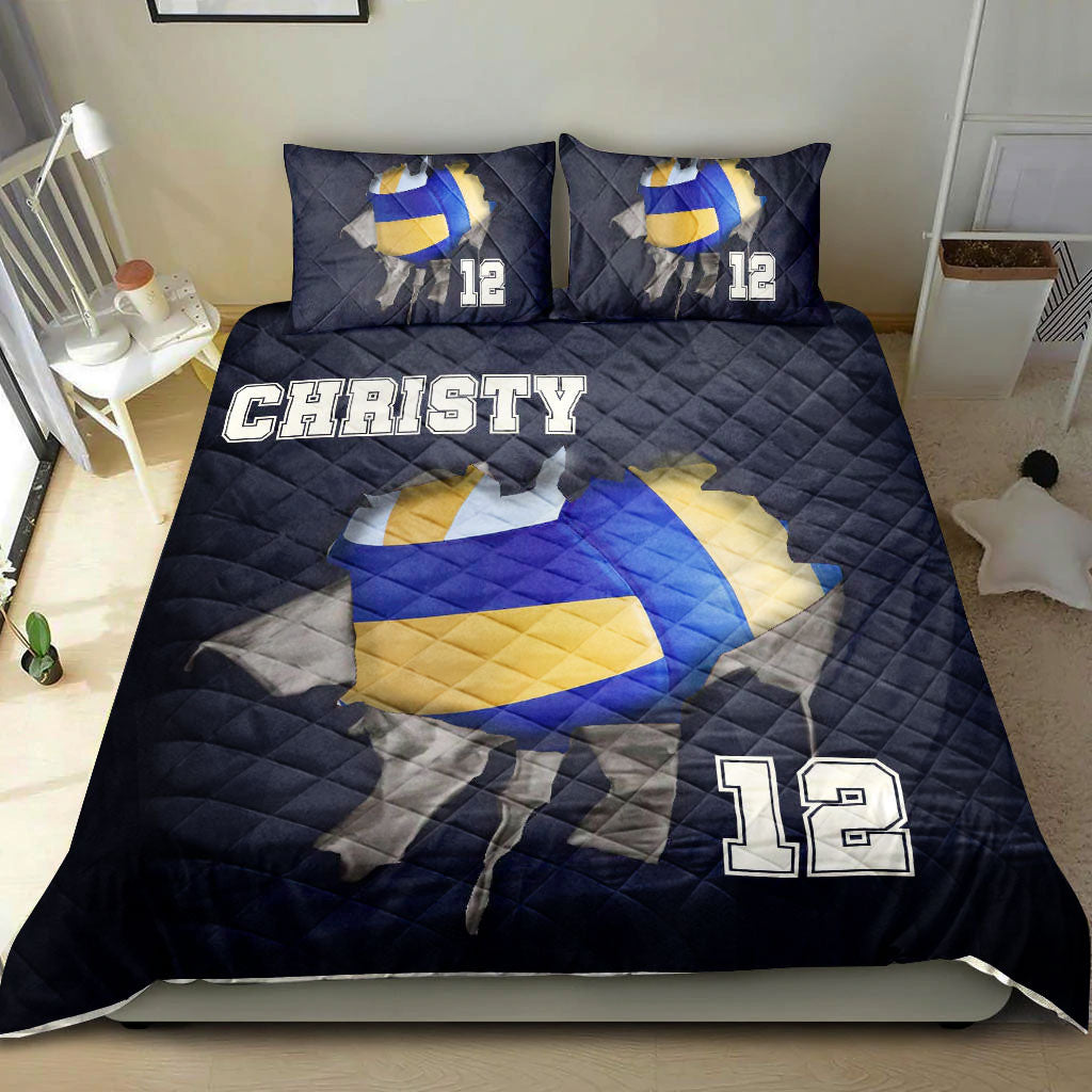 Ohaprints-Quilt-Bed-Set-Pillowcase-Volleyball-Ball-Crack-Player-Fan-Gift--Black-Custom-Personalized-Name-Number-Blanket-Bedspread-Bedding-2176-King (90'' x 100'')