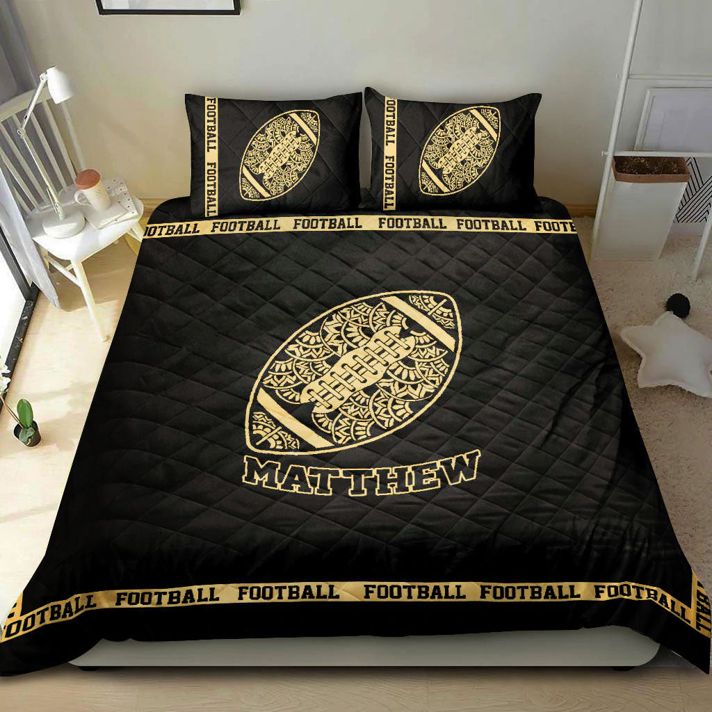 Ohaprints-Quilt-Bed-Set-Pillowcase-Football-Ball-Mandala-Player-Fan-Gift-Black-Custom-Personalized-Name-Number-Blanket-Bedspread-Bedding-1052-King (90'' x 100'')