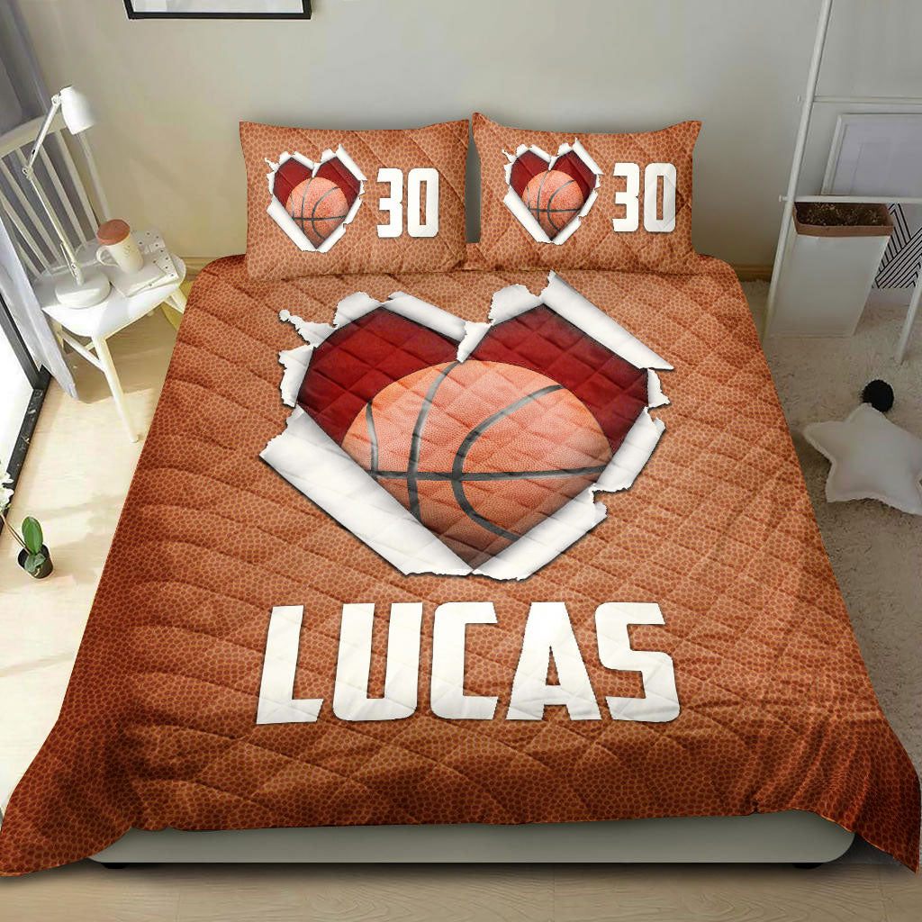 Ohaprints-Quilt-Bed-Set-Pillowcase-Basketball-Ball-Heart-3D-Brown-Player-Fan-Custom-Personalized-Name-Number-Blanket-Bedspread-Bedding-2135-King (90'' x 100'')