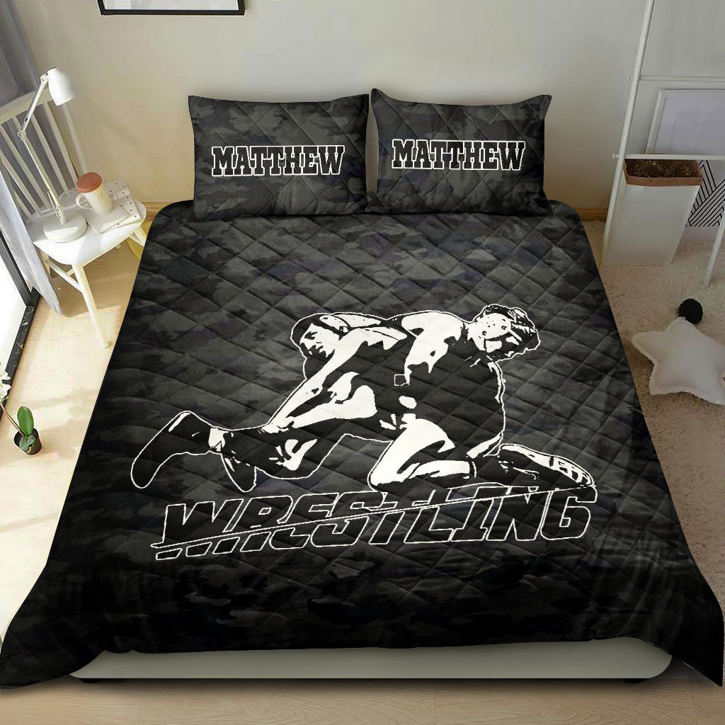 Ohaprints-Quilt-Bed-Set-Pillowcase-Wrestling-Pose-Wrestler-Gift-Idea-Black-Dark-Camo-Custom-Personalized-Name-Blanket-Bedspread-Bedding-372-King (90'' x 100'')