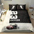 Ohaprints-Quilt-Bed-Set-Pillowcase-Football-Ball-Helmet-Black-White-Player-Fan-Custom-Personalized-Name-Number-Blanket-Bedspread-Bedding-2235-King (90'' x 100'')