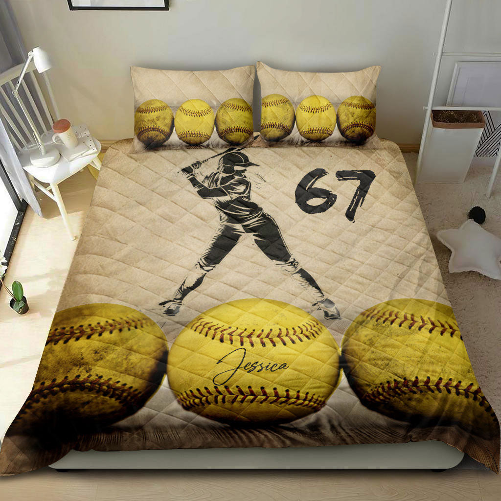 Ohaprints-Quilt-Bed-Set-Pillowcase-Softball-Girl-Ball-Batter-Vintage-Player-Fan-Custom-Personalized-Name-Number-Blanket-Bedspread-Bedding-2828-King (90'' x 100'')