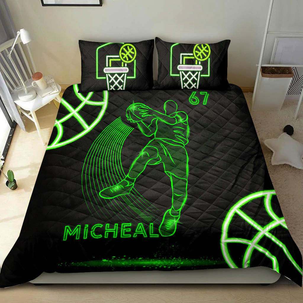 Ohaprints-Quilt-Bed-Set-Pillowcase-Basketball-Boy-Neon-Green-Player-Fan-Gift-Idea-Custom-Personalized-Name-Number-Blanket-Bedspread-Bedding-2226-King (90'' x 100'')