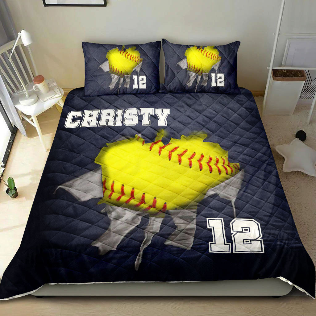 Ohaprints-Quilt-Bed-Set-Pillowcase-Softball-Ball-Crack-Player-Fan-Gift-Idea-Black-Custom-Personalized-Name-Number-Blanket-Bedspread-Bedding-2770-King (90'' x 100'')