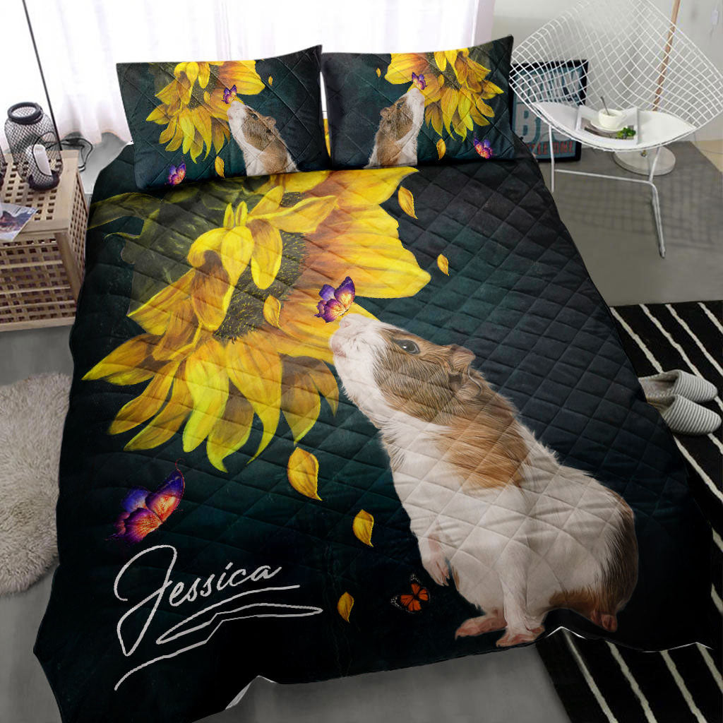 Ohaprints-Quilt-Bed-Set-Pillowcase-Hamster-Guinea-Pig-Sunflower-Flower-Pet-Lover-Custom-Personalized-Name-Blanket-Bedspread-Bedding-1618-King (90'' x 100'')