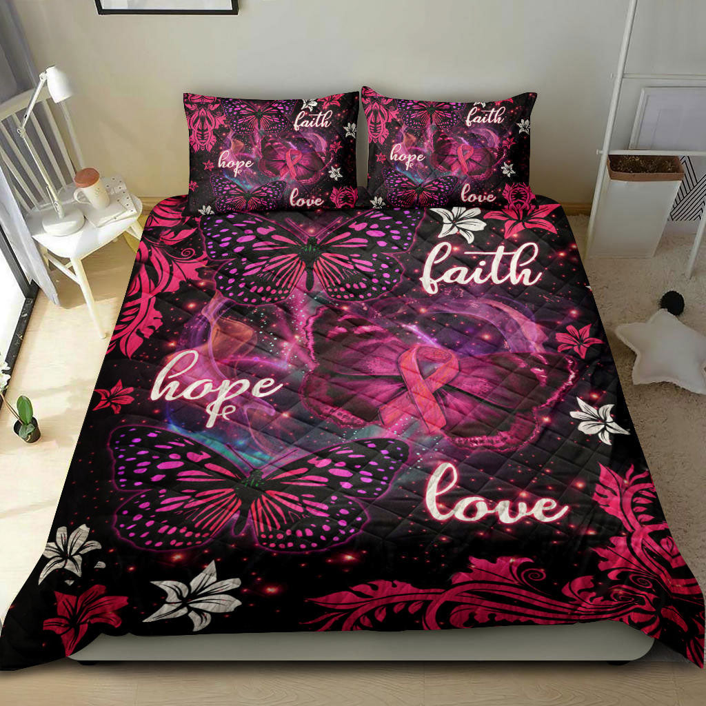 Ohaprints-Quilt-Bed-Set-Pillowcase-Breast-Cancer-Awareness-Butterfly-Flower-Pink-Faith-Hope-Love-Blanket-Bedspread-Bedding-2198-King (90'' x 100'')