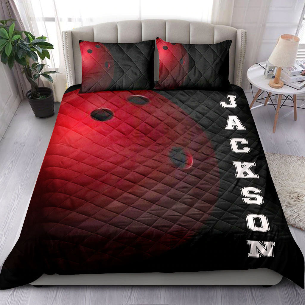 Ohaprints-Quilt-Bed-Set-Pillowcase-Red-Bowling-Ball-Pattern-Player-Fan-Gift-Idea-Black-Custom-Personalized-Name-Blanket-Bedspread-Bedding-2188-King (90'' x 100'')