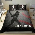 Ohaprints-Quilt-Bed-Set-Pillowcase-Softball-Batter-Girl-Grey-Black-Player-Fan-Custom-Personalized-Name-Number-Blanket-Bedspread-Bedding-2835-King (90'' x 100'')