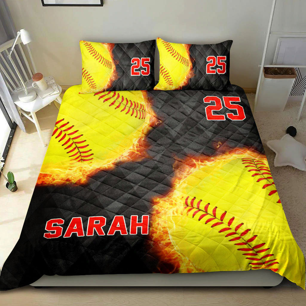 Ohaprints-Quilt-Bed-Set-Pillowcase-Softball-Fire-Ball-Player-Fan-Gift-Idea-Black-Custom-Personalized-Name-Number-Blanket-Bedspread-Bedding-2759-King (90'' x 100'')