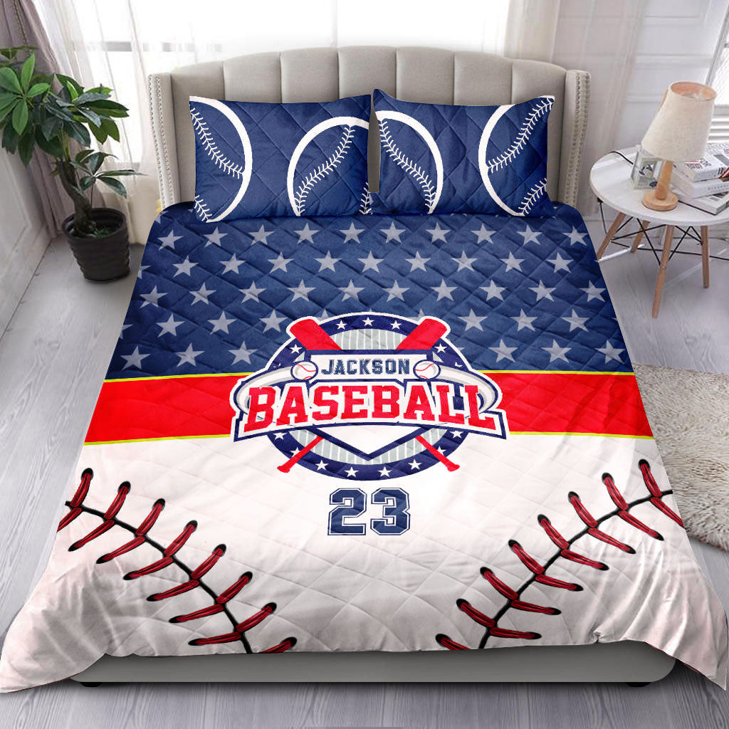 Ohaprints-Quilt-Bed-Set-Pillowcase-Baseball-Star-Ball-Player-Fan-Gift-Blue-White-Custom-Personalized-Name-Number-Blanket-Bedspread-Bedding-2777-King (90'' x 100'')