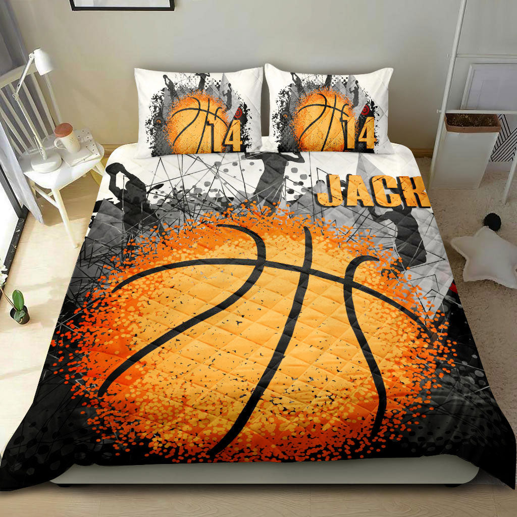 Ohaprints-Quilt-Bed-Set-Pillowcase-Basketball-Ball-Splash-Player-Fan-Gift-Black-Custom-Personalized-Name-Number-Blanket-Bedspread-Bedding-2727-King (90'' x 100'')