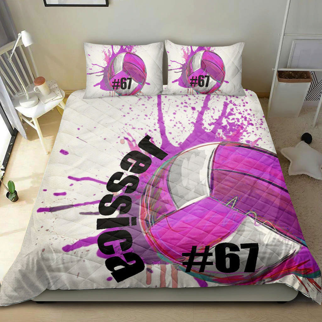 Ohaprints-Quilt-Bed-Set-Pillowcase-Volleyball-Ball-Purple-Watercolor-Player-Fan-Custom-Personalized-Name-Number-Blanket-Bedspread-Bedding-1649-King (90'' x 100'')