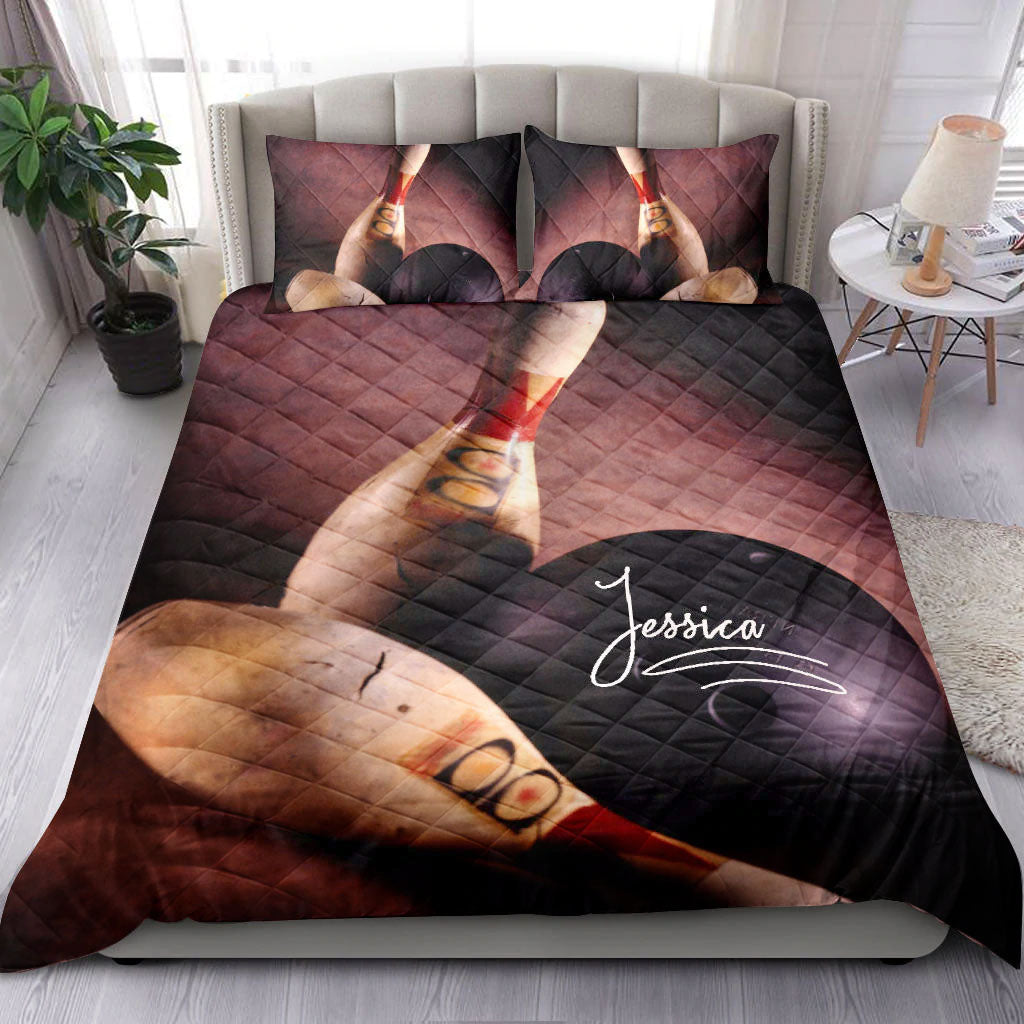 Ohaprints-Quilt-Bed-Set-Pillowcase-Bowling-Pin-Ball-Vintage-Player-Fan-Gift-Idea-Custom-Personalized-Name-Blanket-Bedspread-Bedding-2803-King (90'' x 100'')