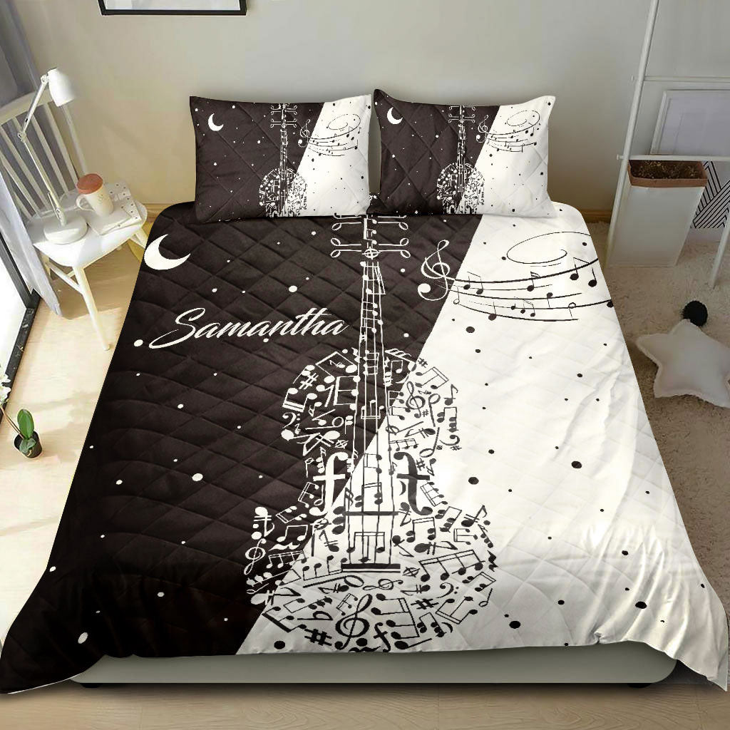 Ohaprints-Quilt-Bed-Set-Pillowcase-Cello-Cellist-Vintage-Music-Theme-Black-White-Gift-Custom-Personalized-Name-Blanket-Bedspread-Bedding-2794-King (90'' x 100'')