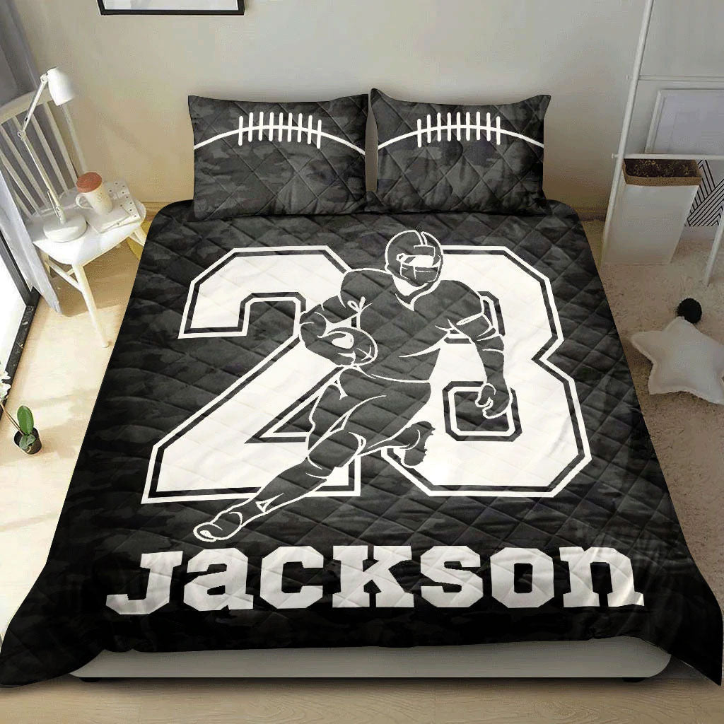 Ohaprints-Quilt-Bed-Set-Pillowcase-Football-Black-Camo-Player-Fan-Unique-Gift-Custom-Personalized-Name-Number-Blanket-Bedspread-Bedding-1606-King (90'' x 100'')
