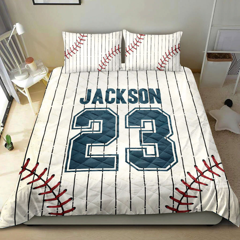 Ohaprints-Quilt-Bed-Set-Pillowcase-Baseball-Shirt-Pattern-Player-Fan-Gift-White-Custom-Personalized-Name-Number-Blanket-Bedspread-Bedding-2768-King (90'' x 100'')