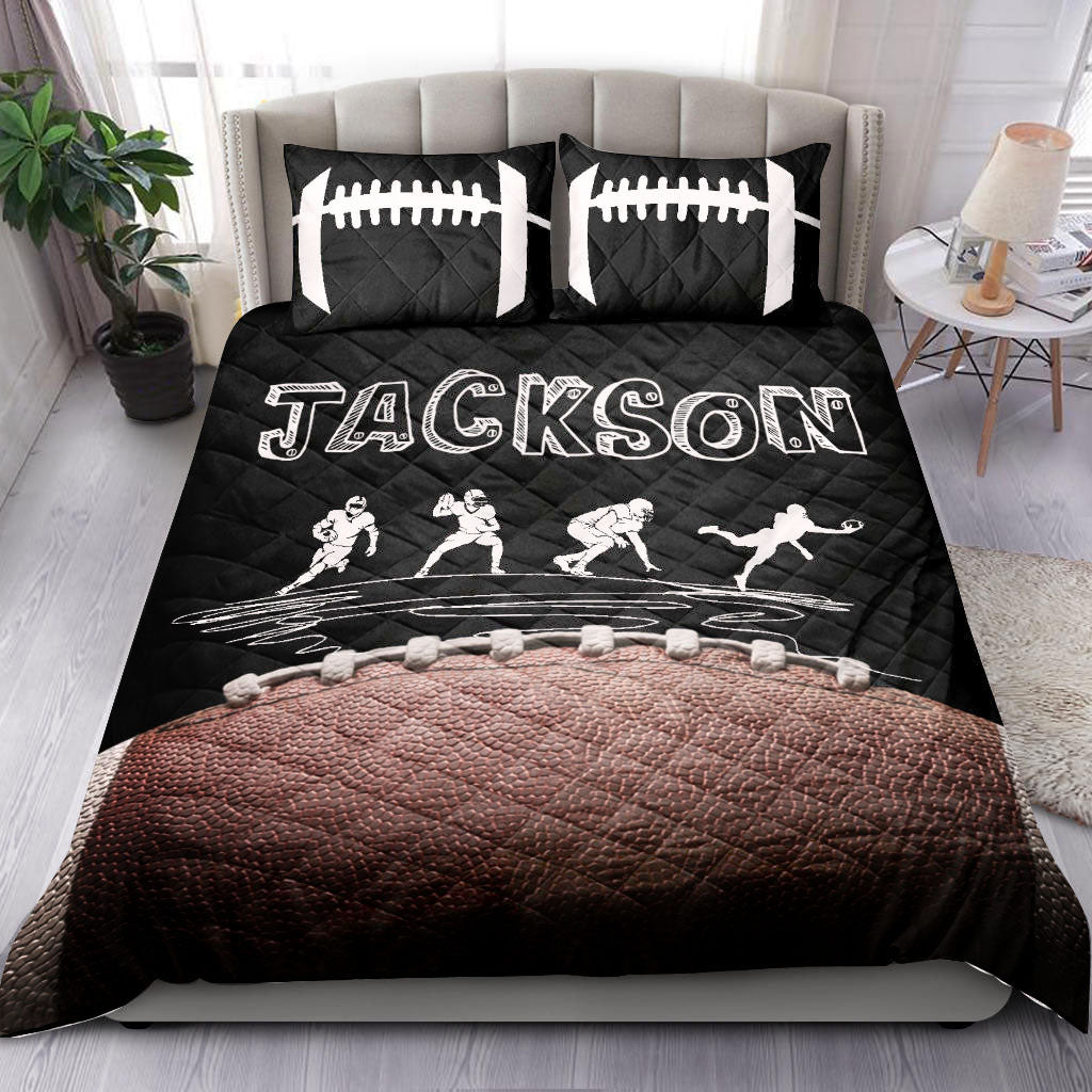 Ohaprints-Quilt-Bed-Set-Pillowcase-Football-Doodle-Player-Fan-Gift-Idea-Black-Custom-Personalized-Name-Number-Blanket-Bedspread-Bedding-2765-King (90'' x 100'')