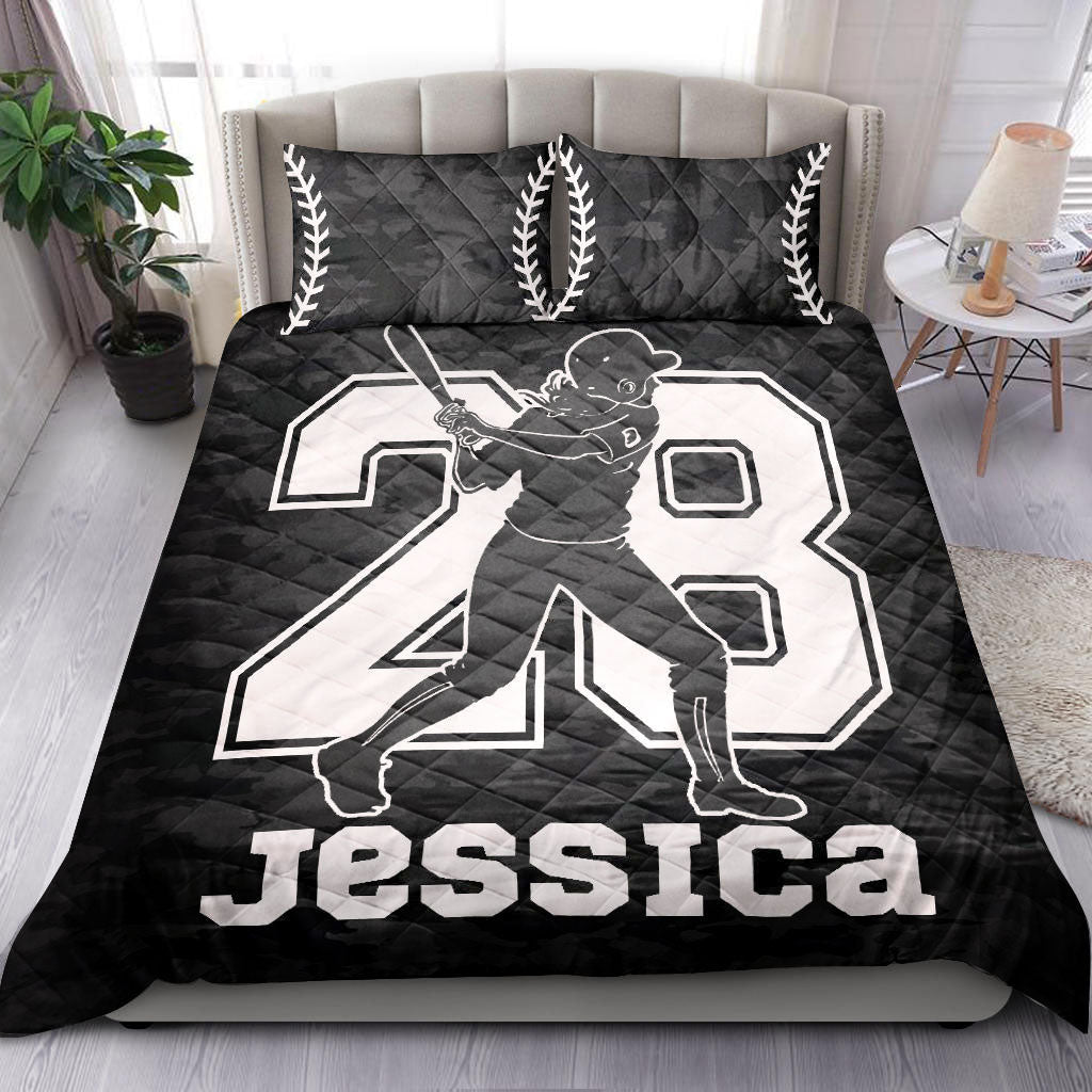 Ohaprints-Quilt-Bed-Set-Pillowcase-Softbal-Girl-Batter-Black-Camo-Player-Fan-Gift-Custom-Personalized-Name-Number-Blanket-Bedspread-Bedding-1600-King (90'' x 100'')