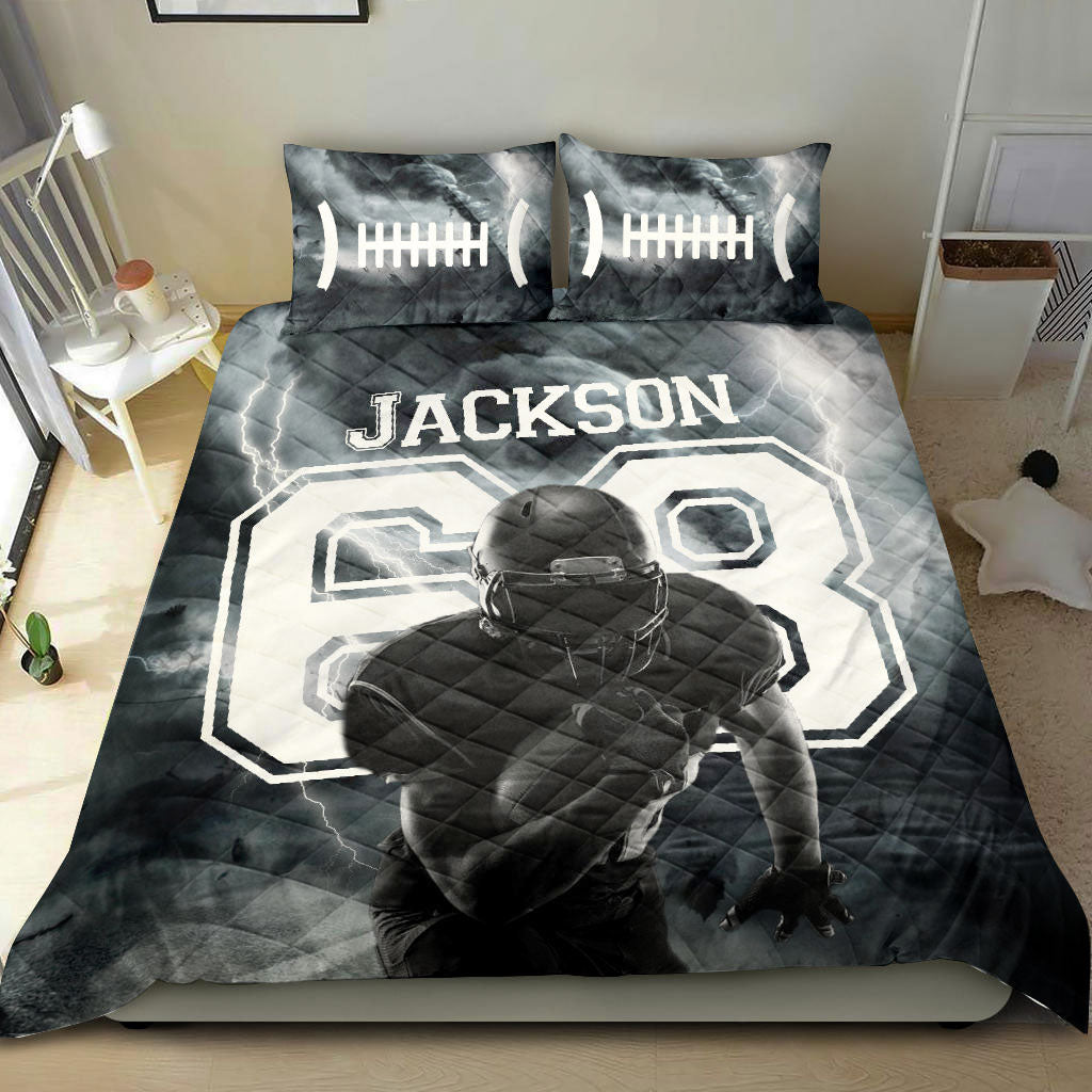 Ohaprints-Quilt-Bed-Set-Pillowcase-Football-Boy-Storm-Black-Player-Fan-Gift-Idea-Custom-Personalized-Name-Number-Blanket-Bedspread-Bedding-2837-King (90'' x 100'')