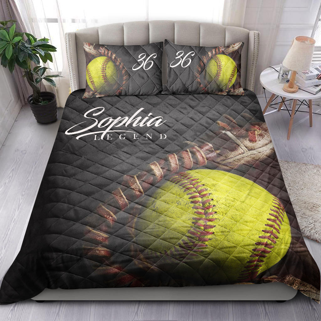 Ohaprints-Quilt-Bed-Set-Pillowcase-Softball-Vintage-Ball-Glove-Player-Fan-Gift-Custom-Personalized-Name-Number-Blanket-Bedspread-Bedding-2767-King (90'' x 100'')