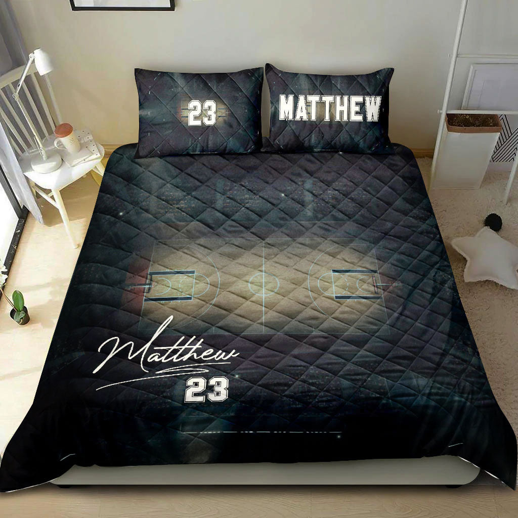 Ohaprints-Quilt-Bed-Set-Pillowcase-Basketballs-Court-Field-Player-Fan-Gift-Black-Custom-Personalized-Name-Number-Blanket-Bedspread-Bedding-2721-King (90'' x 100'')