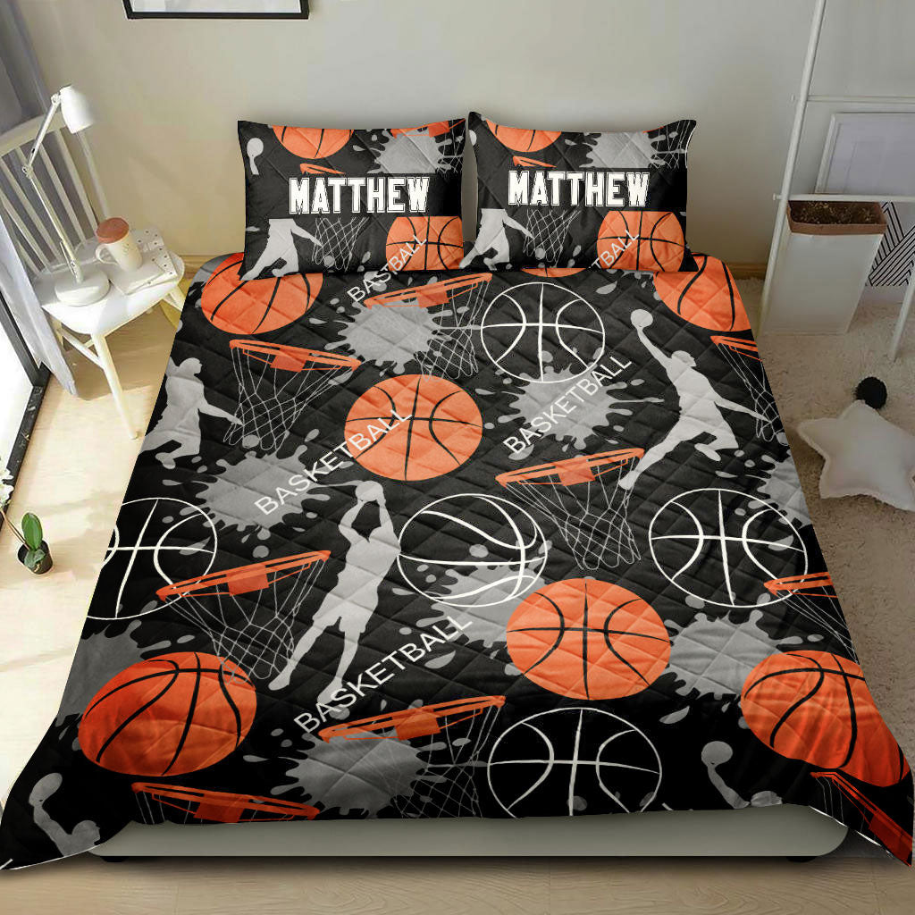 Ohaprints-Quilt-Bed-Set-Pillowcase-Basketball-Ball-Pattern-Player-Fan-Slam-Dunk-Black-Custom-Personalized-Name-Blanket-Bedspread-Bedding-1548-King (90'' x 100'')