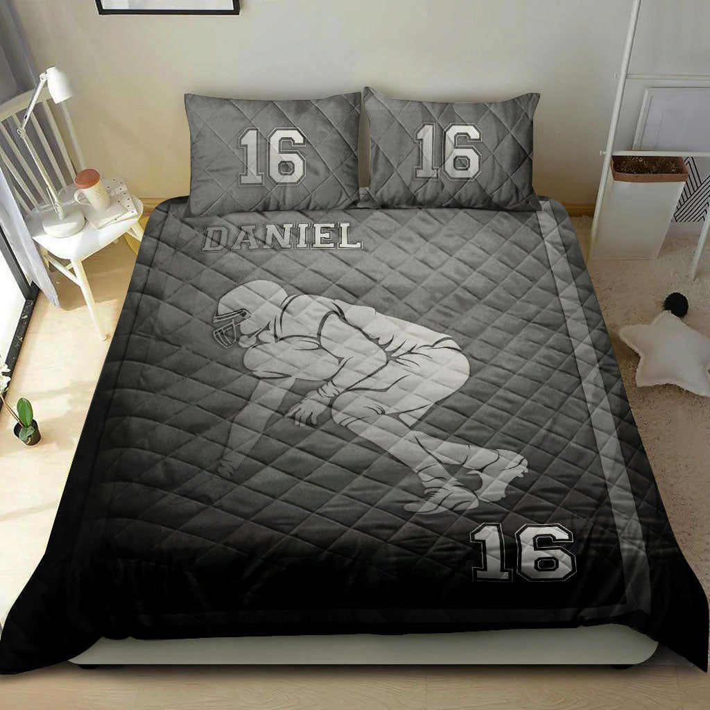 Ohaprints-Quilt-Bed-Set-Pillowcase-Football-Frame-Player-Fan-Gift-Idea-Grey-Black-Custom-Personalized-Name-Number-Blanket-Bedspread-Bedding-2746-King (90'' x 100'')